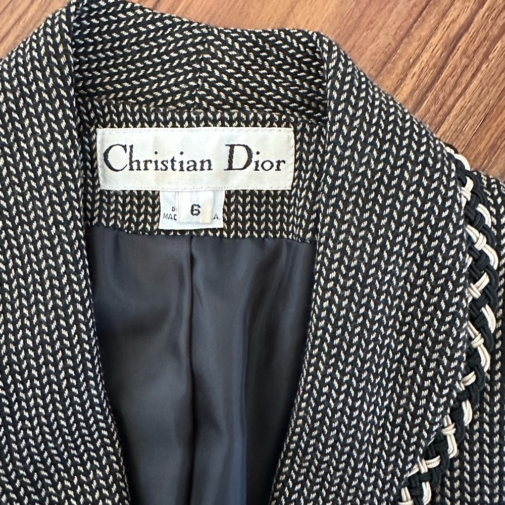 Vintage Christian Dior Black and White Herringbone suit Blazer and skirt sz 6 - Picture 2 of 10